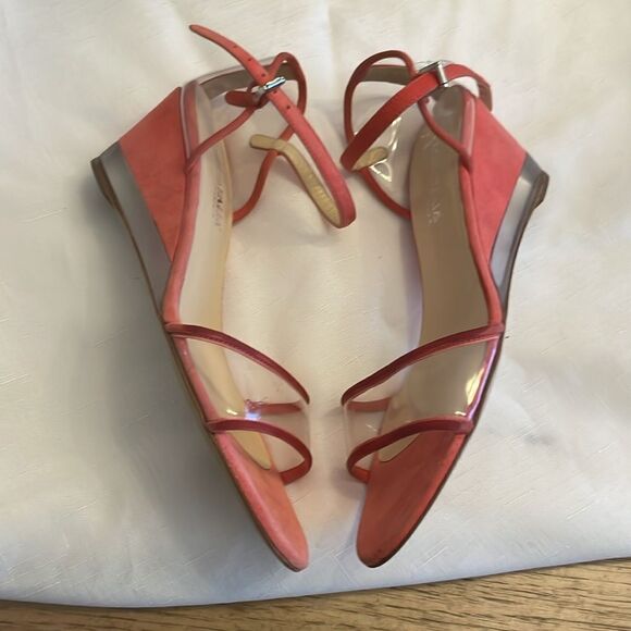 AQUATALIA CORAL SUEDE AND CLEAR WEDGE SANDALS. NEW. - Picture 3 of 6